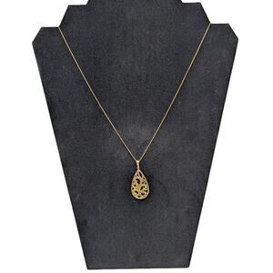 JCM 14K Yellow Gold Filigree Teardrop Pendant Necklace – 17.5”, 2.08g